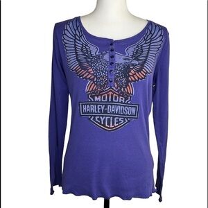Harley-Davidson Motorcycle Biker Eagle Purple Long Sleeve Shirt